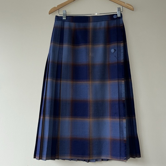 Surrey Classics Blue Plaid Wool Midi Skirt - Picture 3 of 10